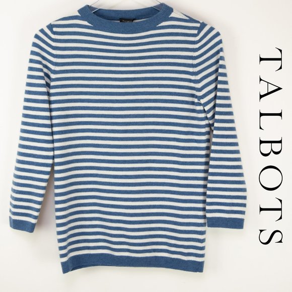 Talbots Sweaters - Talbots Sweater Lambswool Blend Horizontal Stripe Blue White Size XS New